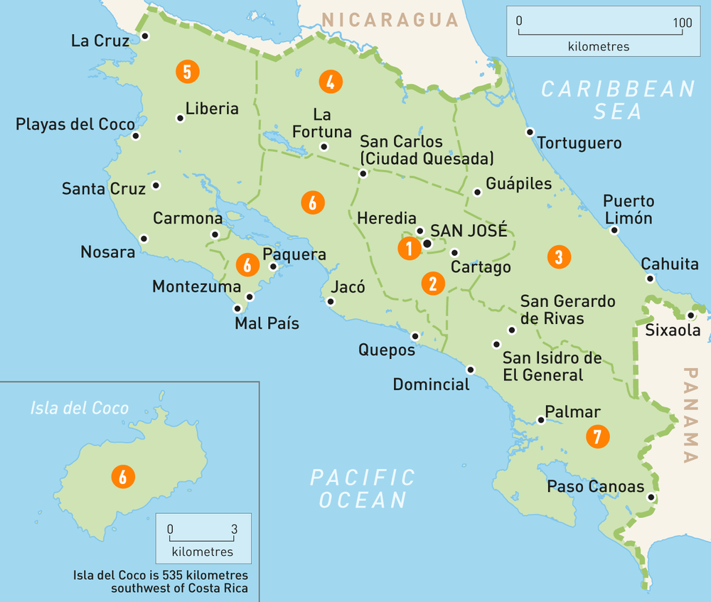Map of Costa Rica regions and cities