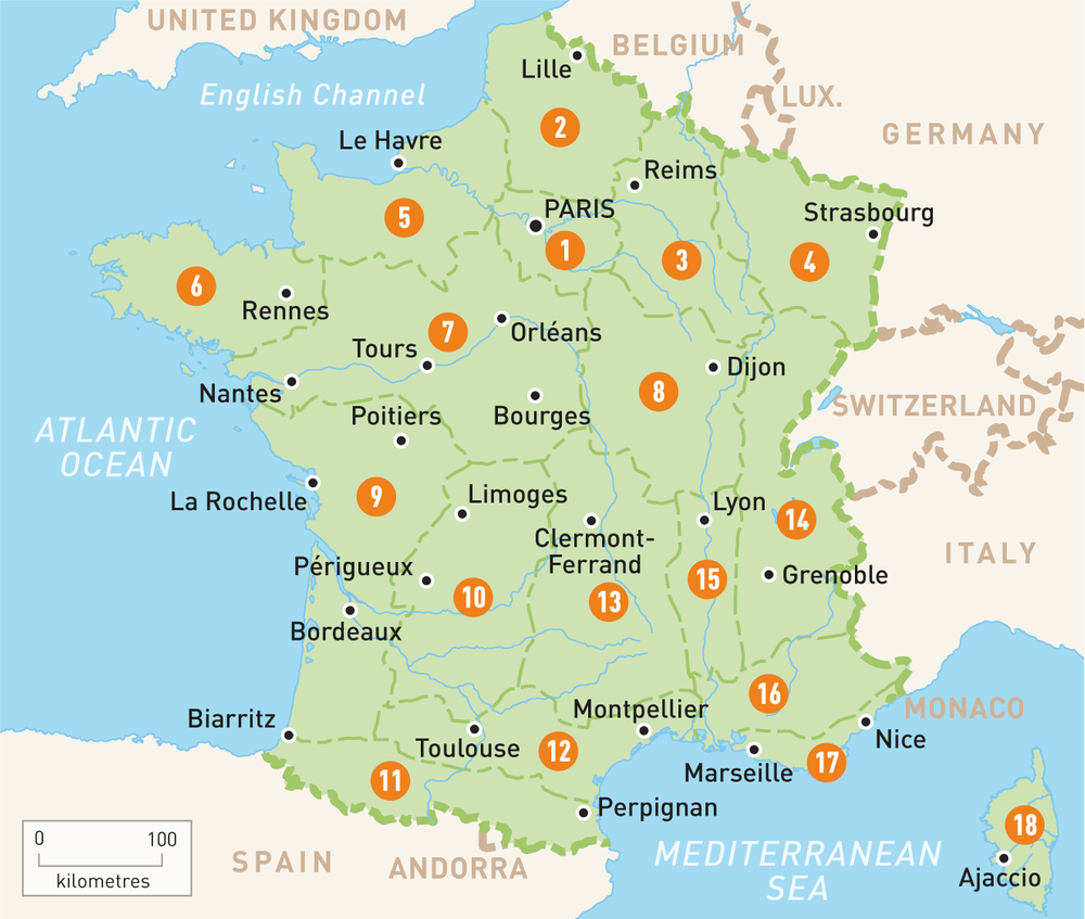Map of France regions and cities