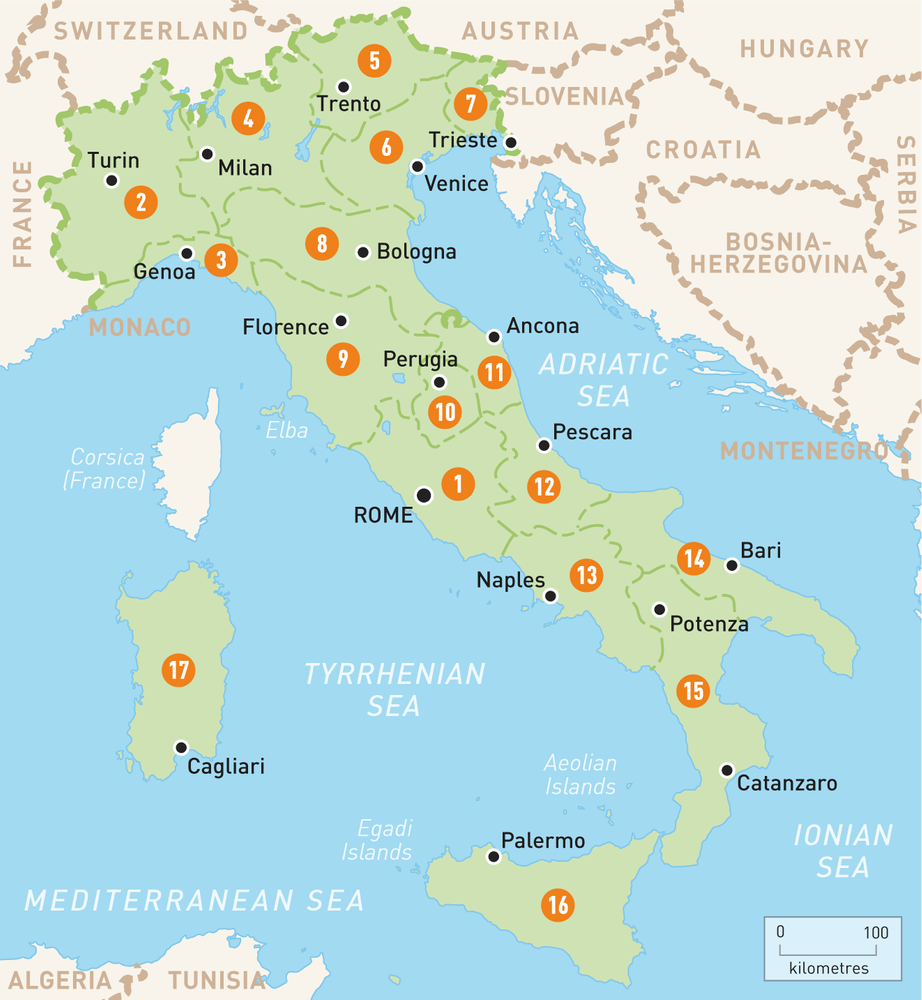 Map of Italy regions and cities